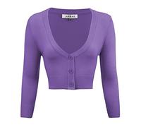 YEMAK 3/4 Sleeve Cropped, Vintage Inspired, Pinup Sweater Cardigan by Mak: 129 [S-4X] - Purple - 1X-Large (PLUS)