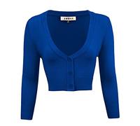 YEMAK 3/4 Sleeve Cropped, Vintage Inspired, Pinup Sweater Cardigan for Women's Cardigans - Blue -