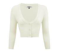 YEMAK 3/4 Sleeve Cropped, Vintage Inspired, Pinup Sweater Cardigan for Women's Cardigans - White -