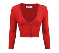 YEMAK 3/4 Sleeve Cropped, Vintage Inspired, Pinup Sweater Cardigan - Red -