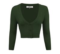 YEMAK Women’s Casual Cropped Bolero Cardigan - 3/4 Sleeve Button Up, Hunter Green, M