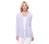 YEMAK Women's Knit Cardigan Sweater - Long Sleeve Open Front Basic Classic Casual Soft Lightweight Knitted Shrug with Pocket, Lilac, M