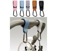 YEMCHI 5 Pack Baby Stroller Hooks Clip for Hanging, Universal Stroller Clips Accessories,Mommy Hook for Diaper Bag, Shopping Cart, Purse, Backpack, Holder Adjustable PU Leather Hanger Clips