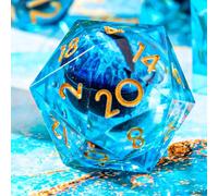 YEMEKO Beholder'S Eye D20 Dice Dragon Eye DND 22MM Single with Resin Sharp Edge 20 Sided D&D Handmade Polyhedral for Dungeons and Dragons, RPG, Roleplaying Games MTG Table Games(Blue Gold)