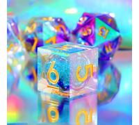 YEMEKO Laser Liquid Core DND Rainbow Dice Set for Dungeons and Dragons with Iridescent Iconic Coating, Polyhedral Dice with Resin Sharp Edge for RPG, MTG Table Games（Purple Teal）