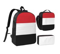 Yemeni Flag 17 Inch Backpack Lunch Bag Pencil Case Set, Cute Print, Durable Oxford Cloth.