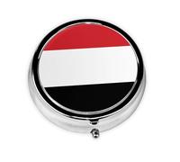 Yemeni Flag This Small, Printed, Round Pill Box is a Portable Pill and Vitamin Organizer Perfect for Pockets, Purses, and Travel.