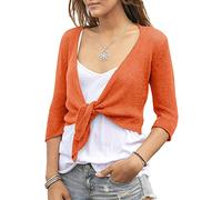 YeMgSiP Women's Tie Front Shrug 3/4 Sleeve Bolero Sheer Knotted Lightweight Cardigan Sweaters Short Shawl Tops, Orange, M