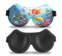Yemiany Kids Eye Masks for Sleeping - 3D Sleep Masks with Adjustable Strap, Cute Kids Sleep Mask, Blackout for Sleeping, Cartoon Pattern Print Eye Covers Blindfold for Sleeping, Mermaid Under The sea
