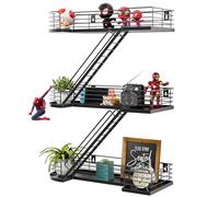 YEMNMFH 15 Inch Fire Escape Wall Shelf - Black Metal Decorative Shelves, Eye-Catching Figurine Display Shelf Wall Mounted, Unique Ladder Home Décor for Knick Knack, Action Figure, Bedroom, Bathroom