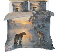 YEMYOR 3D Leopard Print Comforter Cover Single 135x200 cm, Cheetah Bedding Set, Sunset Forest Animal Duvet Cover with 2 Pillowcases