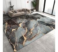 YEMYOR Abstract Marble Grey Gold Ripple Decoration Area Rugs,Irregular Rock Texture Smoky Quicksand Art Carpet, Machine Washable, Suitable for Bedroom Living Rooms and Offices-160x220cm