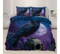 YEMYOR Black Crow Comforter Cover, Gothic Full Moon Raven Duvet Cover 230x220 cm, Gothic Skull Bedding Set with 2 Pillowcases