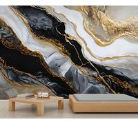 YEMYOR Black Gold Marble Mural Wallpaper Light Luxury Marble Texture Wall Mural Golden Cracked Marbles Wallpaper Abstract Fluid Art Sofa Background Murals for Living Room Bedroom-150x100cm