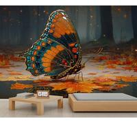 YEMYOR Butterfly Mural Wallpaper Vintage Butterfly Wall Mural Autumn Maple Leaves Murals Dark Mysterious Forest Sofa TV Background Wallpaper For Living Room Bedroom-500x300cm