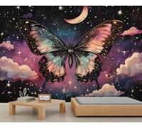 YEMYOR Butterfly Mural Wallpaper Vintage Colorful Butterfly Wall Mural Dreamy Universe Starry Sky Wallpaper Boho Style Sofa Background Murals for Living Room Bedroom-390x260cm