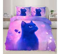 YEMYOR Cat Comforter Cover, Blue Purple Kitten Duvet Cover 135x200 cm, Dreamy Pet Cat Bedding Set with Zipper Ties & 2 Pillowcases