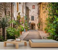 YEMYOR City Street Wall Murals Beautiful Italian Street Scenery Wallpapers Flower Plant Streets Murals European Town Art Wall Paintings Living Room Home Decoration-200x140cm