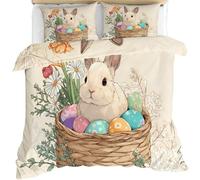 YEMYOR Easter Rabbit Duvet Cover, Boho Floral Comforter Cover Double 200x200 cm, Colorful Eggs Bedding Set with Hidden Zipper