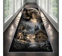 YEMYOR Elephant Carpet Runner 120x360cm, Rustic Cabin Runner Rug for Hallway, Vintage Hunting Cabin Long Hall Carpet, Machine Washable, for Laundry Room Entryway Bedroom