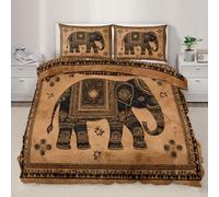 YEMYOR Elephant Comforter Cover, Indian Ethnic Elephant Duvet Cover Single 135x200 cm, Exotic Floral Animal Bedding Set with 2 Pillowcases