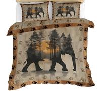 YEMYOR Elephant Duvet Cover Double 200x200 cm, Forest Animal Hunting Bedding Set, Rustic Farmhouse Comforter Cover with Zipper Ties & 2 Pillowcases
