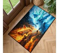 YEMYOR Fire Ice Wolf Area Rug 60x110cm Non-Slip Floor Mat, Wild Wolf Carpet