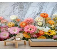 YEMYOR Floral Mural Wallpaper Pastoral Colorful Flower Murals Bohemian Flower Wall Mural Light Luxury Gray and White Marble Sofa TV Background Wallpaper For Living Room Bedroom-450x300cm