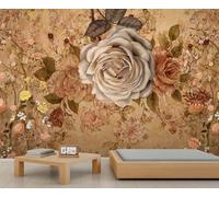 YEMYOR Flower Mural Wallpaper Vintage Rose Wall Mural European Vintage Flower Murals Bohemian Brown Flowers Sofa TV Background Wallpaper For Living Room Bedroom-200x140cm