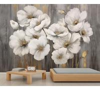 YEMYOR Flower Mural Wallpaper White Flower Wall Mural Vintage Plant Flowers Murals Beautiful Flowers Sofa TV Background Wallpaper for Living Room Bedroom-300x210cm