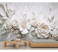 YEMYOR Flower Mural Wallpaper White Relief Flower Wall Paintings 3D Flowers Murals Retro White Flowers Wall Stickers for Living Room Bedroom-100x70cm