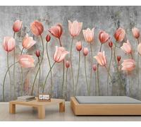 YEMYOR Flower Wall Mural Vintage Pink Flower Living Room Mural Wallpaper Modern Romantic Flowers Bedroom Murals Pastoral Art Flowers Field Wallpaper Non-Self-Adhesive-350x256cm