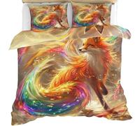 YEMYOR Fox Duvet Cover Double 200x200 cm, Beautiful Rainbow Fox Bedding Set, 3D Wild Animals Comforter Cover with Zipper Ties & 2 Pillowcases