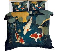 YEMYOR Japanese Comforter Cover King 230x220 cm, Koi Fish Bedding Set, Marine Animals Duvet Cover with 2 Pillowcases