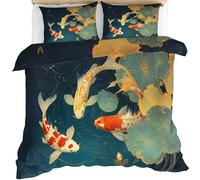 YEMYOR Koi Duvet Cover 230x220 cm, Japanese Koi Fish Bedding Set, Eastern Style Comforter Cover with Hidden Zipper