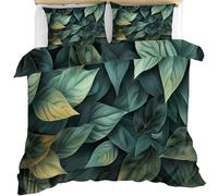 YEMYOR Leaf Duvet Cover, Tropical Leaves Comforter Cover Single 135x200 cm, Green Botanical Bedding Set with Hidden Zipper