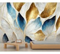 YEMYOR Leaf Wall Mural Abstract Gold and Green Leaf Living Room Mural Wallpaper European Luxury Art Bedroom Murals Marble Leaves Wallpaper Non-Self-Adhesive-200x140cm