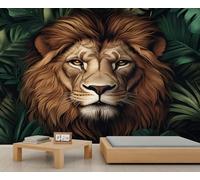YEMYOR Lion Mural Wallpaper Wildlife Lion Murals Cartoon Lions Wall Mural Tropical Rainforest Plant Sofa TV Background Wallpaper For Living Room Bedroom-500x350cm