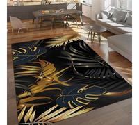YEMYOR Luxury Black Gold Leaf Grass Texture Area Rugs, Abstract Golden Sketching Palm Leaves Carpet, Comfortable Soft Non-slip for Living Room Bedroom Study Office Decor-150x240cm