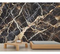 YEMYOR Marble Mural Wallpaper Black Gold Marble Wallpaper for Room Decoration Abstract Gold Crackle Wall Mural for Living Room Bedroom-490x350cm