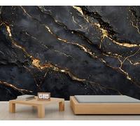 YEMYOR Marble Mural Wallpaper Black Marble Wallpaper for Room Decoration Abstract Gold Crackle Texture Wall Mural for Living Room Bedroom-450x300cm