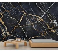 YEMYOR Marble Mural Wallpaper Black Marble Wallpaper for Room Decoration Gold Crackle Texture Wall Mural for Living Room Bedroom-390x260cm