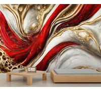 YEMYOR Marble Mural Wallpaper European Luxury Marble Wall Mural Red Gold Fluid Art Marbles Murals White Gold Marbles Sofa TV Background Wallpaper for Living Room Bedroom-150x100cm