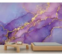 YEMYOR Marble Mural Wallpaper Purple Gold Marble Wallpaper for Living Room Bedroom Abstract Golden Crackle Wall Mural for Kitchen Restaurant Office-100x100cm