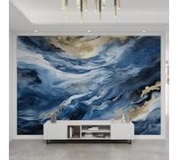 YEMYOR Marble Ripple Wallpaper, Abstract Blue and White Marble Mural, Irregular Gold Texture Mural, Wall Paintings, for Living Room Bedroom-150x100cm