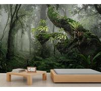 YEMYOR Misty Forest Mural Wallpaper Green Tropical Rainforest Wall Mural Green Jungle Tree Murals Natural Scenery Sofa Background Wallpaper for Living Room Bedroom-250x175cm