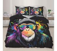 YEMYOR Monkey Comforter Cover, Colorful Gorilla Duvet Cover Double 200x200 cm, Funny Wild Animal Bedding Set with 2 Pillowcases