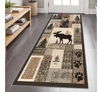 YEMYOR Moose Carpet Runner 80x300cm, Rustic Lodge Runner Rug for Hallway, Vintage Western Country Long Carpet, Non-Shedding & Easy Care, for Bedroom Living Room