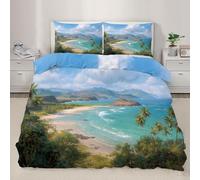 YEMYOR Ocean Island Duvet Cover 260x220 cm, Summer Coastal Bedding Set, Tropical Palm Trees Comforter Cover with Hidden Zipper