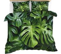 YEMYOR Palm Leaf Comforter Cover, Tropical Leaves Duvet Cover Super King 260x220 cm, Green Botanical Bedding Set with 2 Pillowcases
